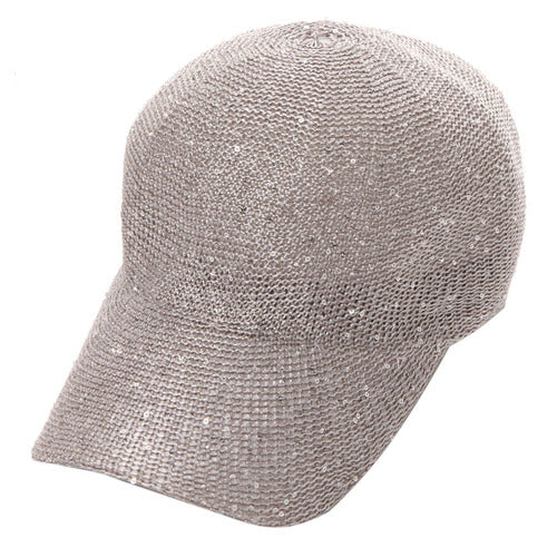 SEQUIN KNITTED BASEBALL CAP - SILVER