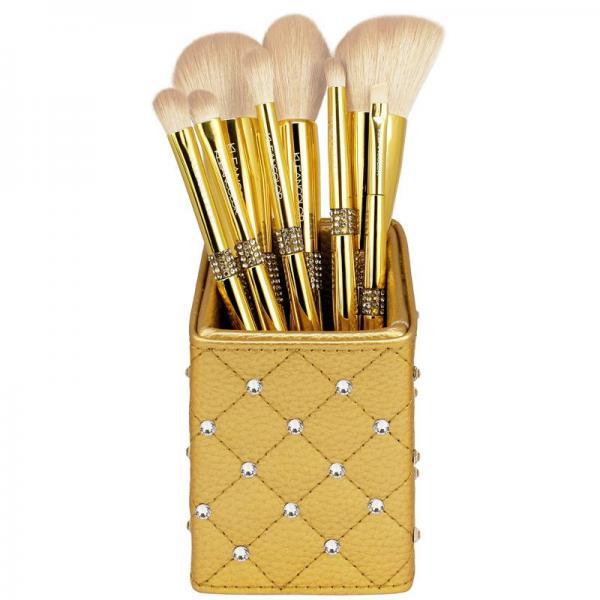 KLEANCOLOR TWINKLY LOVE 8PC DELUXE FACE EYE BRUSH SET W/ BRUSH HOLDER- GOLD