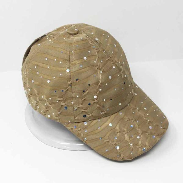 GLITTER SEQUIN TRIM BASEBALL CAP -BEIGE