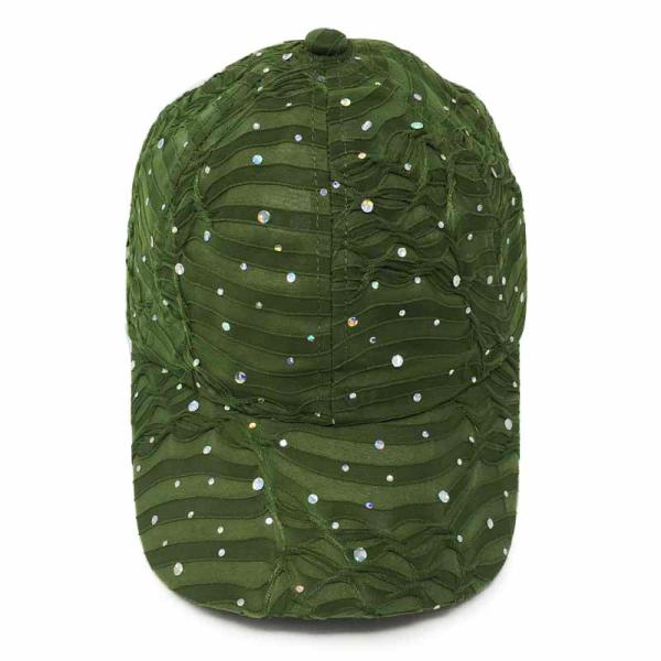 GLITTER SEQUIN TRIM BASEBALL CAP - GREEN