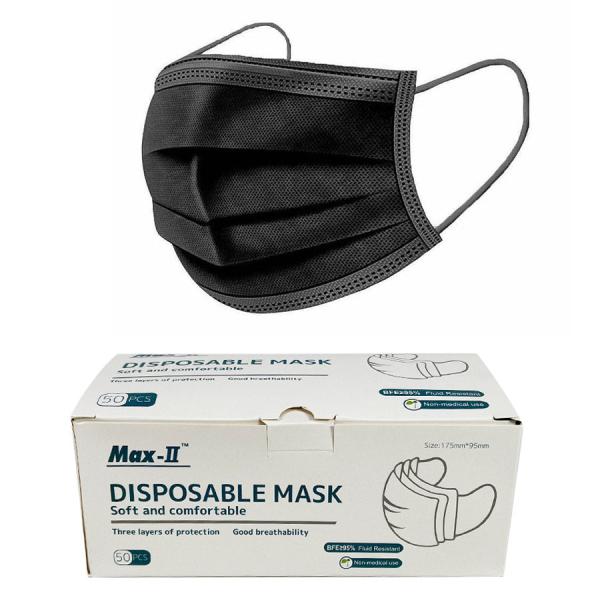 BLACK 50PC DISPOSABLE FACE MASK