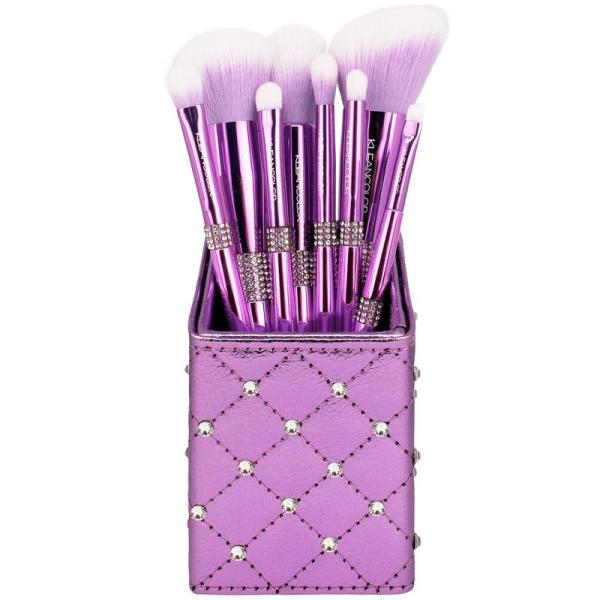 KLEANCOLOR TWINKLY LOVE 8PC DELUXE FACE EYE BRUSH SET W/ BRUSH HOLDER (Purple)