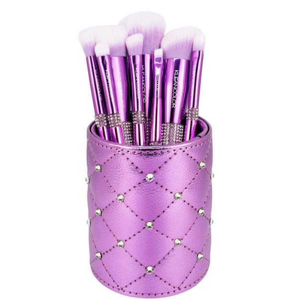 KLEANCOLOR TWINKLY LOVE 8PC FLAWLESS FACE EYE BRUSH SET W/ BRUSH HOLDER (Purple)