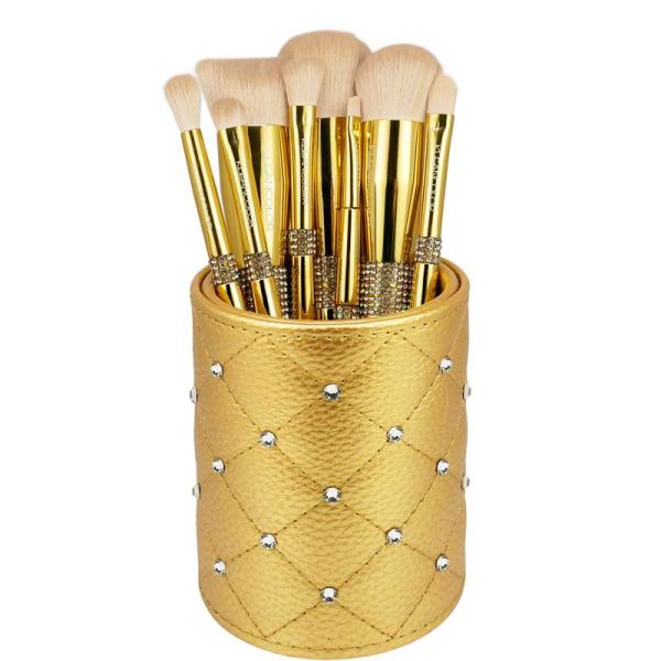 KLEANCOLOR TWINKLY LOVE 8PC FLAWLESS FACE EYE BRUSH SET W/ BRUSH HOLDER (Gold)