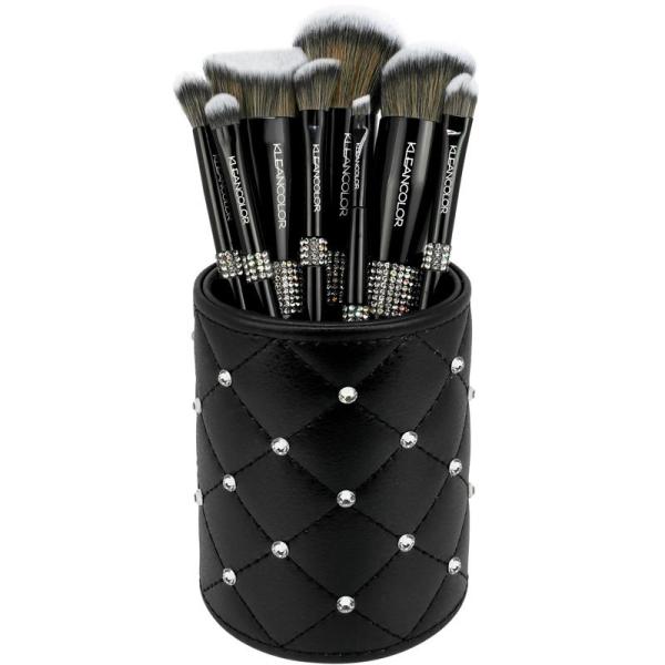 KLEANCOLOR TWINKLY LOVE 8PC FLAWLESS FACE EYE BRUSH SET W/ BRUSH HOLDER (Black)