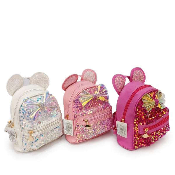 KIDS GLITTER BOW BACKPACK WITH EAR 