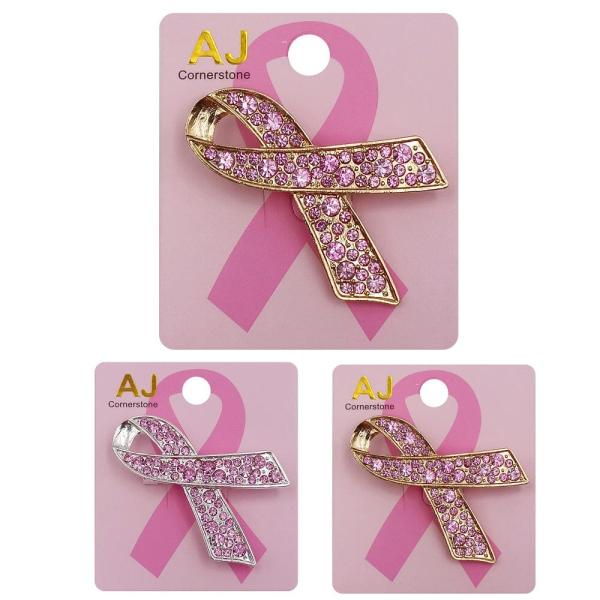 BREAST CANCER RIBBON PINK RHINESTONE BROOCH