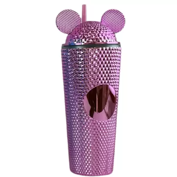 STUDDED TUMBLER WITH MOUSE DOME LID & STRAW - PINK