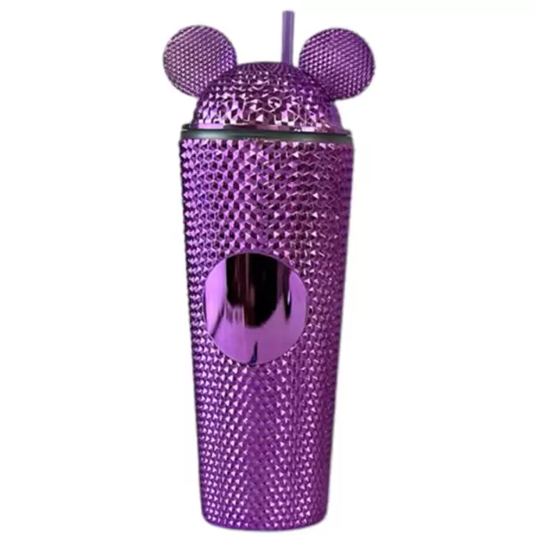 STUDDED TUMBLER WITH MOUSE DOME LID & STRAW - PURPLE