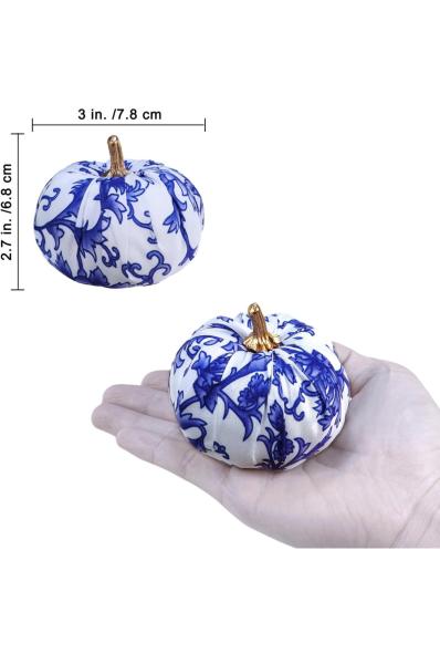 Small Fabric Pumpkins Decorative Blue and White Pumpkins