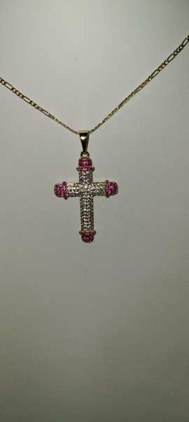 14K Pink cross chain set 