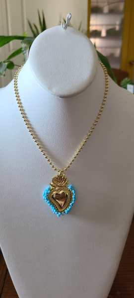 Handcrafted blue heart necklace