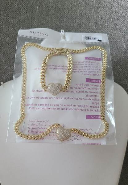 14K glam heart necklace & bracelet set 