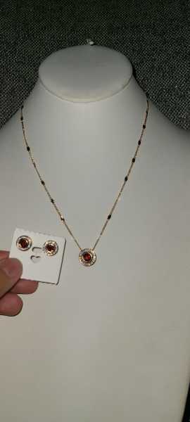 14K red set earrings, chain & pendent