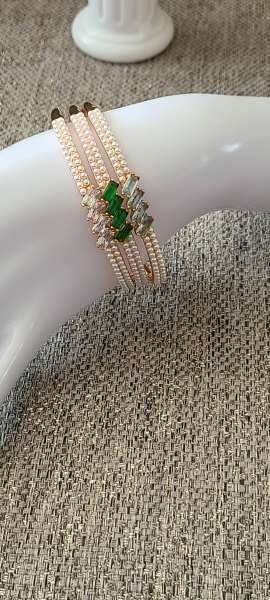 18K pearl bangles white,green,blue