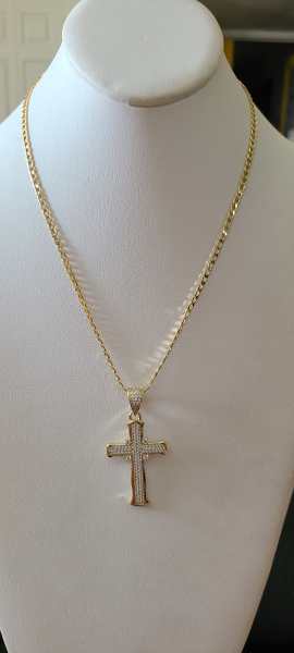 14K Large Cross glam w/chain  