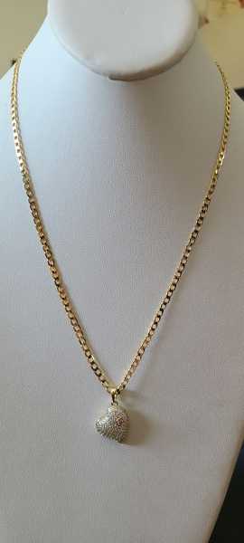 14K heart glam w/chain 20in 