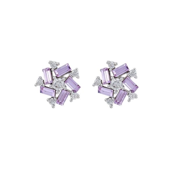 Lilac stub earrings - white gold 