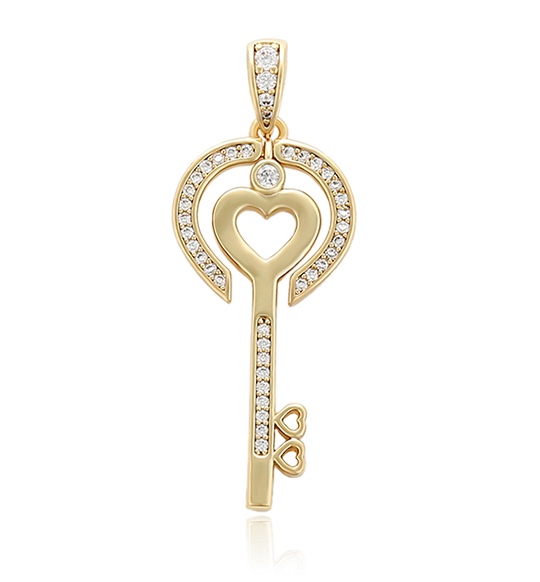 14K heart key pendant 