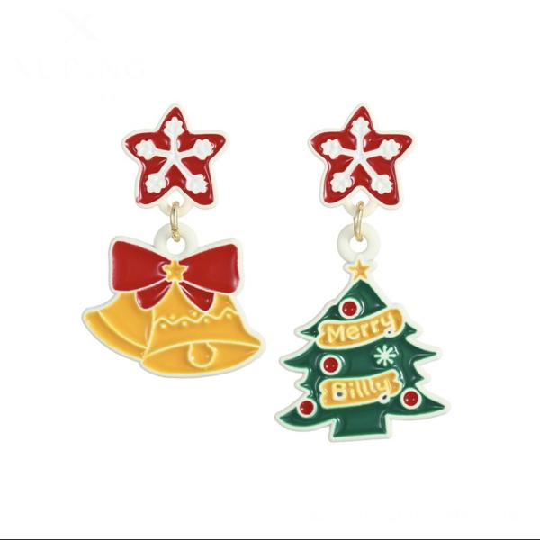 14K Christmas tree &  bells earrings