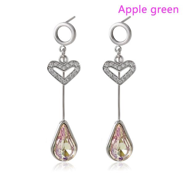 WG apple green long heart earrings 