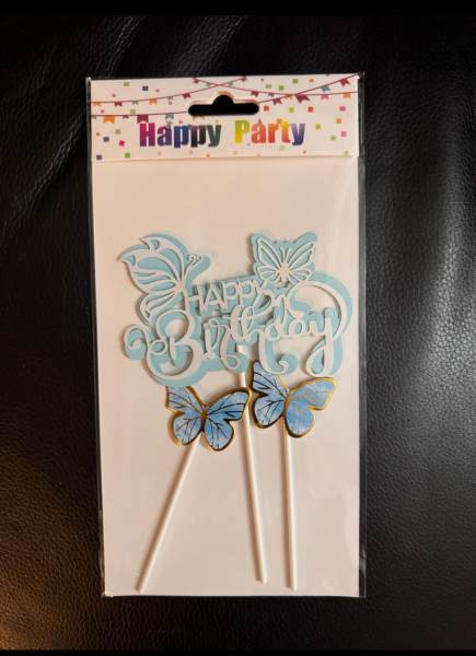 Cake topper Butterfly Bday - Blue 