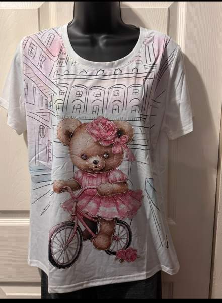 Bear on Bike  shirt - White Size S/M