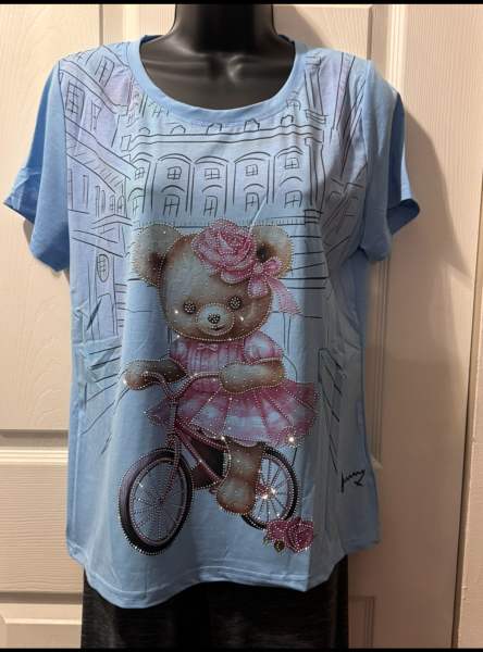 Bear on Bike  shirt - Blue Size S/M